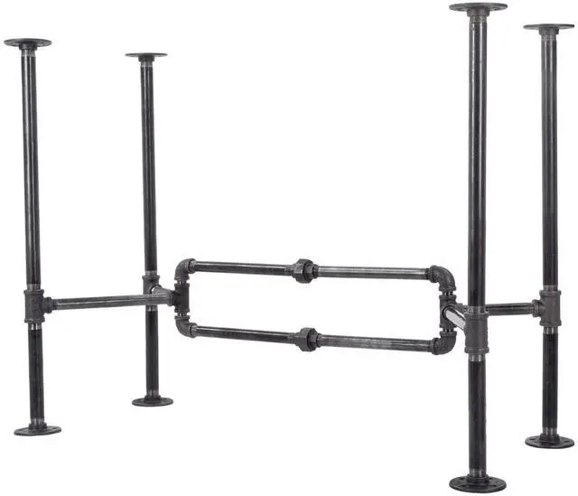 Main image of Industrial Pipe Desk Leg Set, Modern Home Office Table Writing or Computer Base Kit, Dark Grey Black Rough Pipes, Rustic Vintage Furniture Unfinished Steel Metal Pipe Legs, O-Desk Style