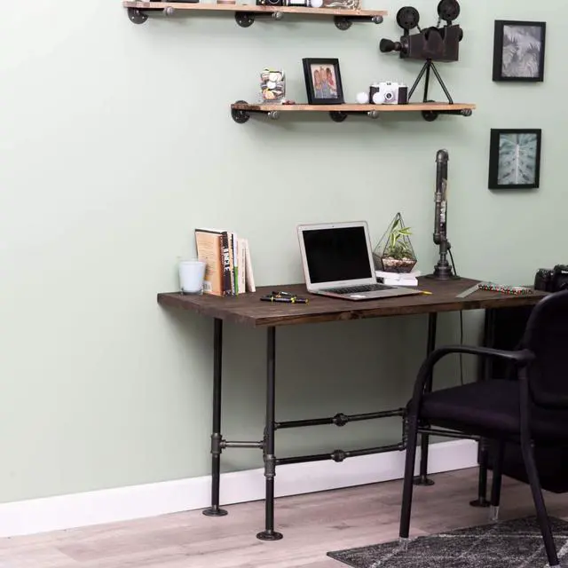 Alt view image 2 of 6 - Industrial Pipe Desk Leg Set, Modern Home Office Table Writing or Computer Base Kit, Dark Grey Black Rough Pipes, Rustic Vintage Furniture Unfinished Steel Metal Pipe Legs, O-Desk Style