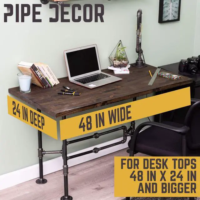 Alt view image 5 of 6 - Industrial Pipe Desk Leg Set, Modern Home Office Table Writing or Computer Base Kit, Dark Grey Black Rough Pipes, Rustic Vintage Furniture Unfinished Steel Metal Pipe Legs, O-Desk Style