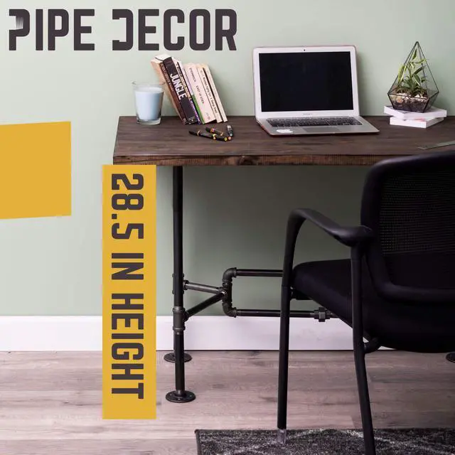 Alt view image 6 of 6 - Industrial Pipe Desk Leg Set, Modern Home Office Table Writing or Computer Base Kit, Dark Grey Black Rough Pipes, Rustic Vintage Furniture Unfinished Steel Metal Pipe Legs, O-Desk Style