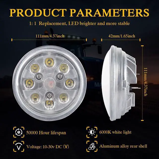 Alt view image 5 of 6 - LED Tractor Light Round Flood Lmap Replacement for Deere 20 Series 2520, 3020, 4020, 4.5" LED Tractor Work Light Bulb, 6000K Fender Light, 4-Pack