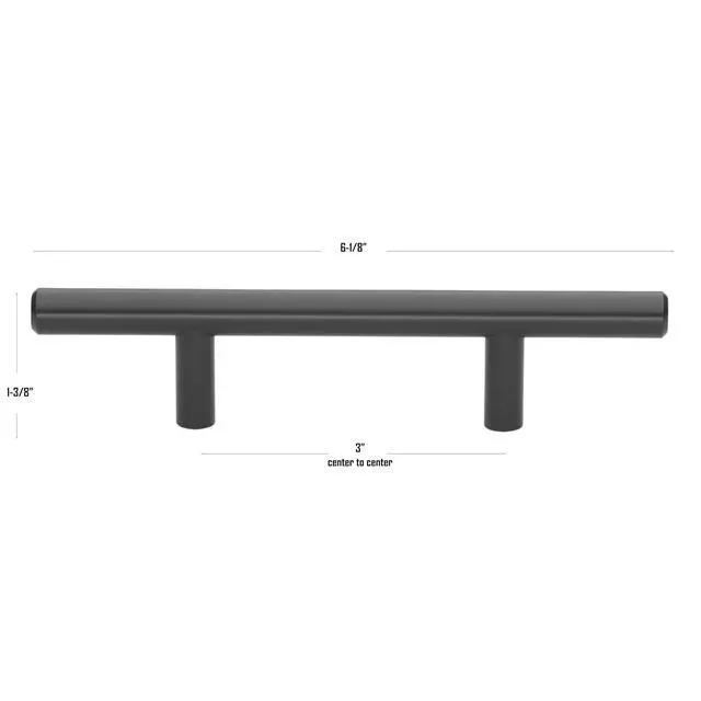 Alt view image 4 of 4 - 3" Center, 6" Long Solid Handle Bar Pulls, Matte Black, 5000-76