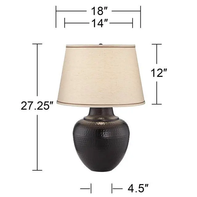 Alt view image 4 of 6 - Brighton 27 1/4" Tall Table Lamp Hammered Pot Warm Bronze Brown Farmhouse | Rustic Southwest Metal Living Room Bedroom House Bedside Nightstand Home Office Family Beige Drum Shade