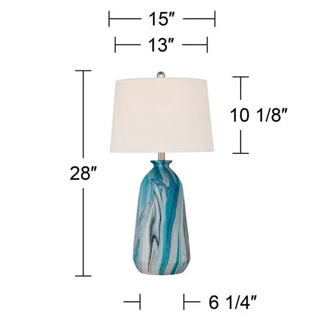 Alt view image 4 of 6 - Carlton 28" Tall Table Lamps Set of 2 Swirling Blue Faux Marble Coastal | Modern Bedroom Living Room House Home Bedside Nightstand Office Kids Family White Tapered Drum Shade