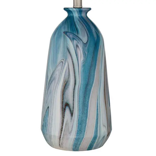 Alt view image 5 of 6 - Carlton 28" Tall Table Lamps Set of 2 Swirling Blue Faux Marble Coastal | Modern Bedroom Living Room House Home Bedside Nightstand Office Kids Family White Tapered Drum Shade