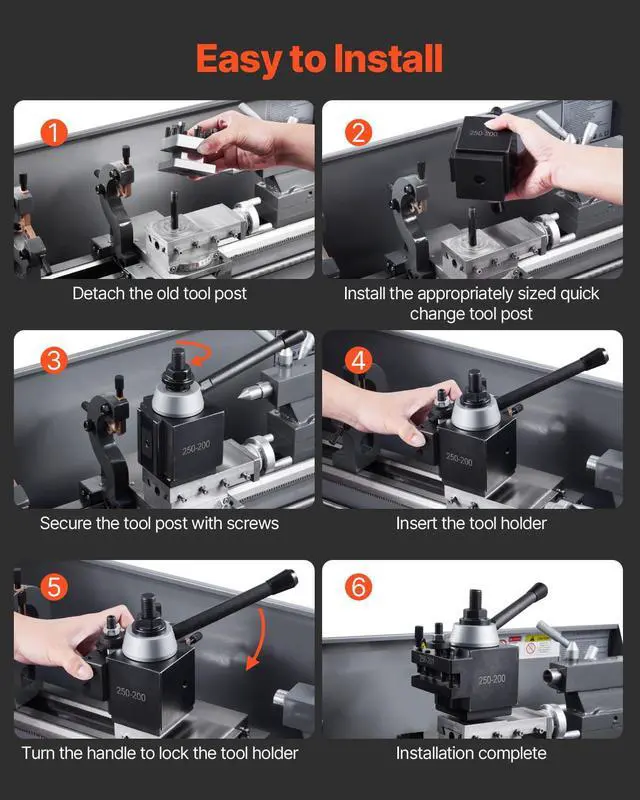 Alt view image 6 of 6 - Quick Change Tool Post Set, 8 Pcs, Includes Lathe Tool Holders, Tool Post with Turning Tool Holder Accessories, for Mini Lathe & Metal Lathe 10"-15" Swing, Durable Steel Material