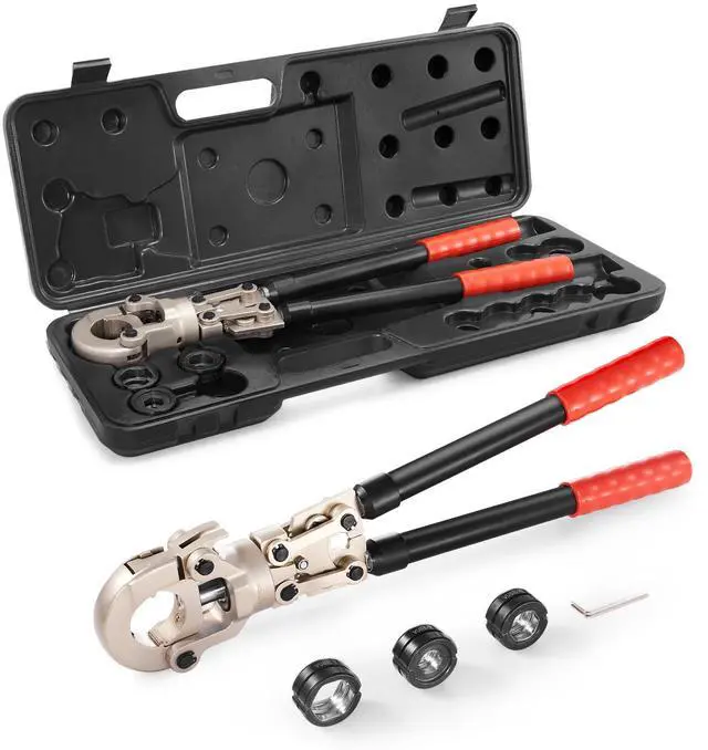 Main image of Copper Press Tool Tube Fittings Crimping Kit, 360° Rotatable Press Crimper Tool with 1/2", 3/4", 1" Quick Change Jaws, Locking Pin & Extendable Handle, Meet ASTM B88 and B75 Standard