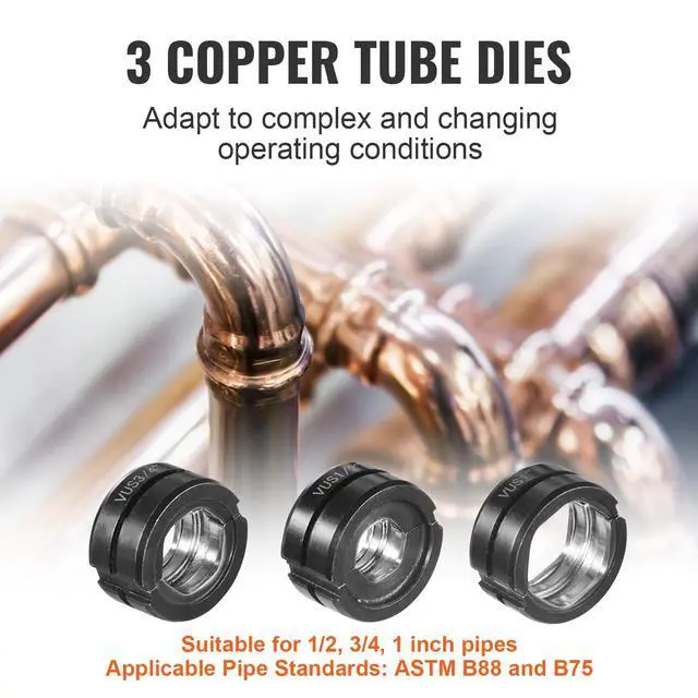 Alt view image 3 of 6 - Copper Press Tool Tube Fittings Crimping Kit, 360° Rotatable Press Crimper Tool with 1/2", 3/4", 1" Quick Change Jaws, Locking Pin & Extendable Handle, Meet ASTM B88 and B75 Standard