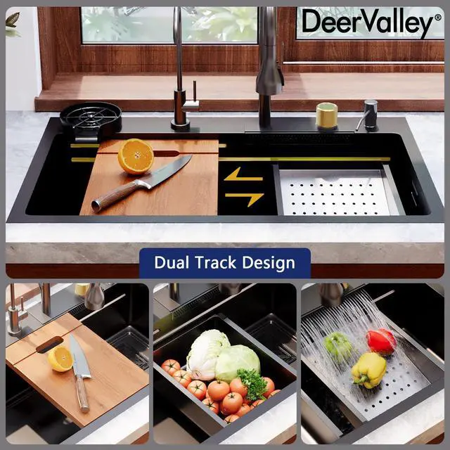 Alt view image 5 of 6 - Waterfall Kitchen Sink 30 Inch Single Bowl | Drop In Workstation Kitchen Sinks with Pull-Down Faucet, Modern for Farmhouse, RV, Bar, Dark Gray