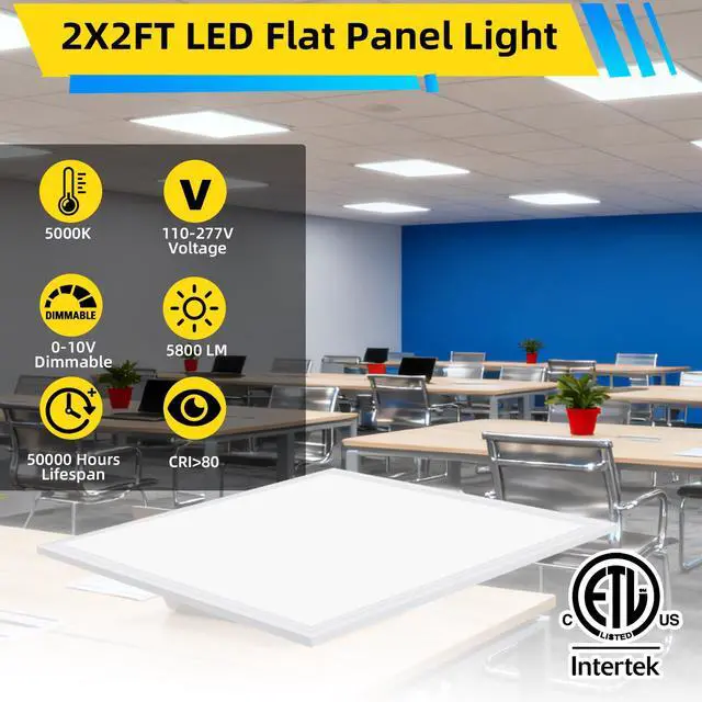 Alt view image 2 of 6 - 2x2 LED Flat Panel Light 4 Pack, 45W,5800LM, Edge-Lit 2x2FT LED Panel Drop Ceiling Light Fixtures,5000K Daylight White,0-10V Dimmable Troffer Lights,Works from 110-277V AC