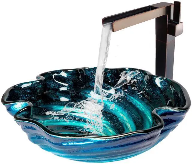 Main image of Caribbean Wave Round Glass Sink Bowl Bathroom Vessel Sink for Vanity Top