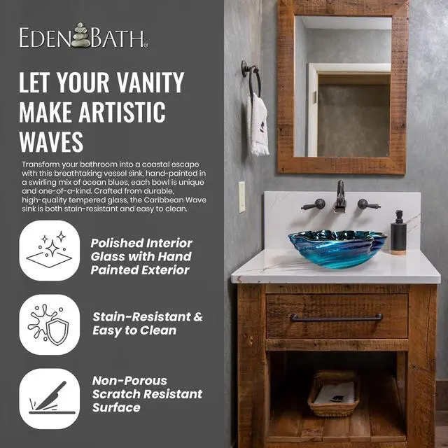 Alt view image 4 of 6 - Caribbean Wave Round Glass Sink Bowl Bathroom Vessel Sink for Vanity Top