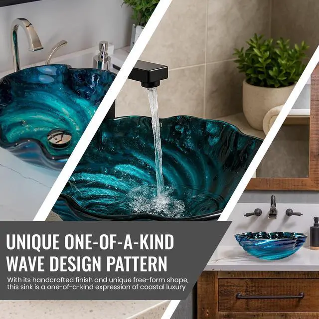 Alt view image 5 of 6 - Caribbean Wave Round Glass Sink Bowl Bathroom Vessel Sink for Vanity Top