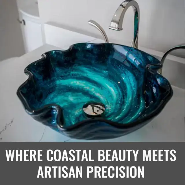Alt view image 6 of 6 - Caribbean Wave Round Glass Sink Bowl Bathroom Vessel Sink for Vanity Top
