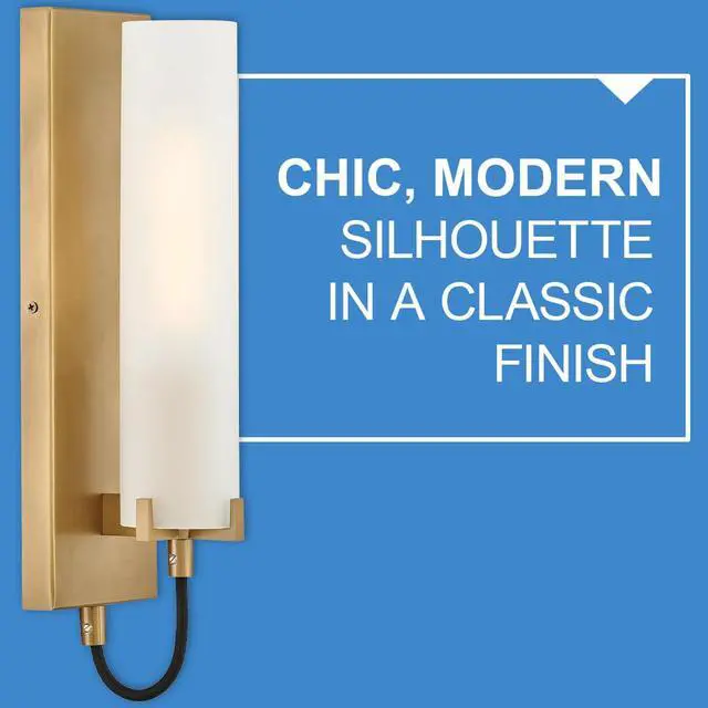 Alt view image 4 of 6 - Ryden Medium Indoor Single Light Wall Sconce, Heritage Brass Finish | Etched Glass Cylinder Shade, Modern Industrial, Sleek, Includes Med. LED Bulb, Shown w/ T Bulb, Hidden Mounting Hardware