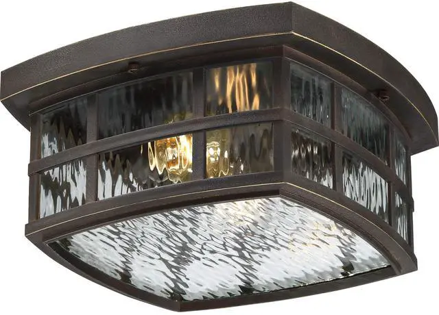 Main image of Stonington 12" Outdoor Flush Mount Light, Palladian Bronze | 2-Light, Coastal Armour, Clear Water Glass, ETL Damp Rated