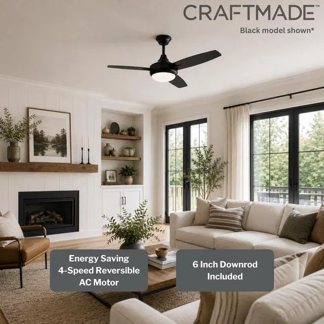 Alt view image 5 of 6 - TG52GBK3 Targas 52 Ceiling Fan | Gloss Black Finish (Brushed Polished Nickel/Walnut Blades)