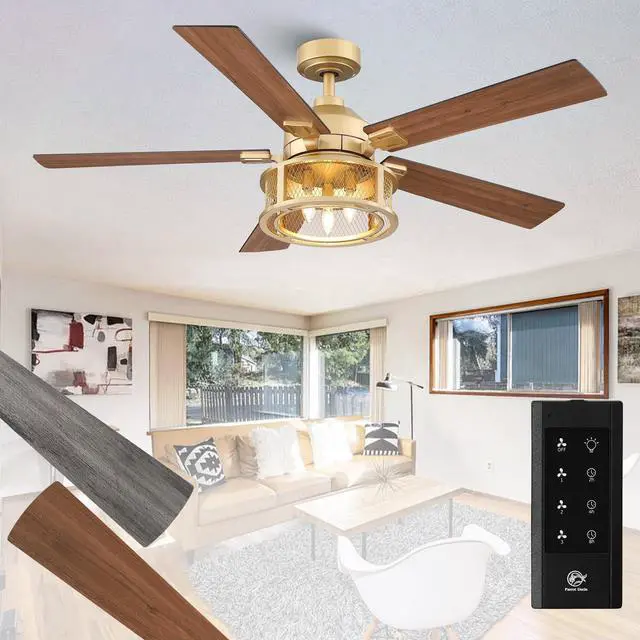 Main image of 52 Inch Ceiling Fans with Lights and Remote, Rustic Gold Ceiling Fan | Ceiling Fan for Living Room Bedroom, 2 Color Blades, 3 Speeds, 3 CCT, Timing and Memory Function(Bulb not included)
