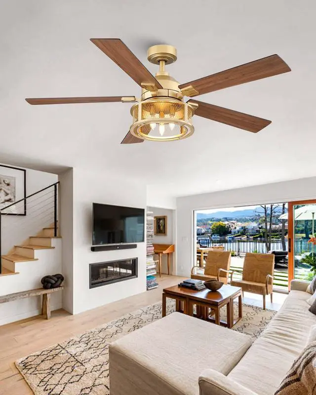 Alt view image 2 of 6 - 52 Inch Ceiling Fans with Lights and Remote, Rustic Gold Ceiling Fan | Ceiling Fan for Living Room Bedroom, 2 Color Blades, 3 Speeds, 3 CCT, Timing and Memory Function(Bulb not included)