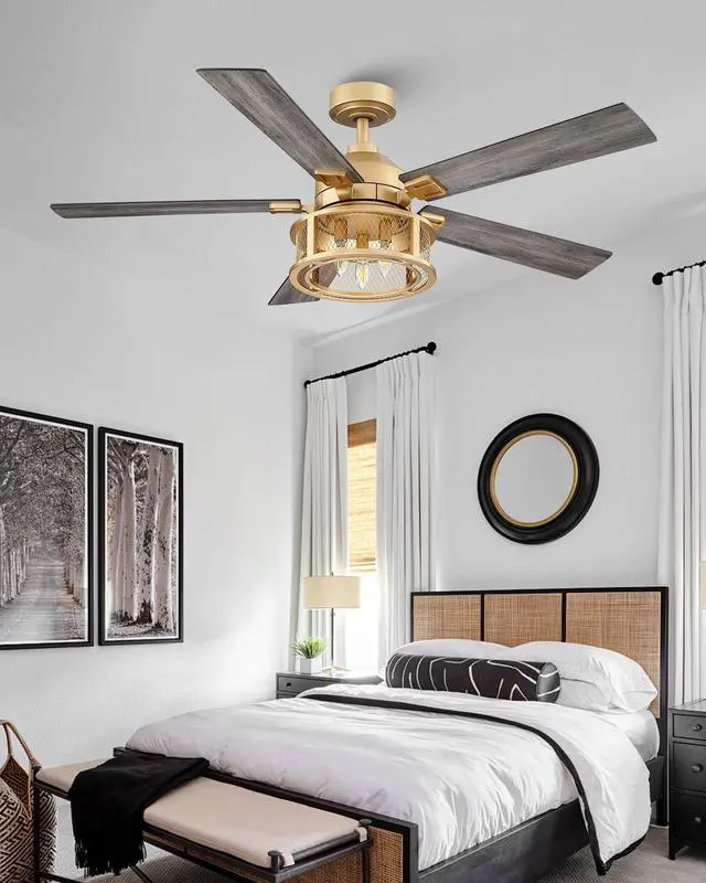Alt view image 3 of 6 - 52 Inch Ceiling Fans with Lights and Remote, Rustic Gold Ceiling Fan | Ceiling Fan for Living Room Bedroom, 2 Color Blades, 3 Speeds, 3 CCT, Timing and Memory Function(Bulb not included)