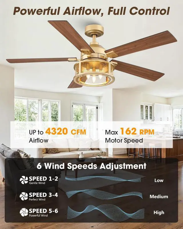 Alt view image 4 of 6 - 52 Inch Ceiling Fans with Lights and Remote, Rustic Gold Ceiling Fan | Ceiling Fan for Living Room Bedroom, 2 Color Blades, 3 Speeds, 3 CCT, Timing and Memory Function(Bulb not included)