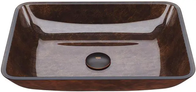 Main image of Donatello 18"L x 13"W x 4"H Over the Counter Glass Rectangular Vessel Bathroom Sink in Reddish Brown -VG07089