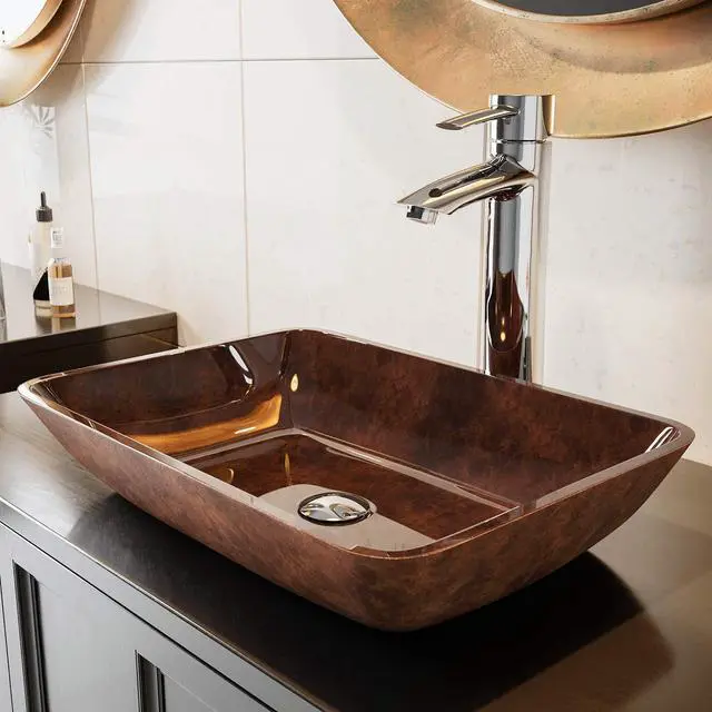 Alt view image 2 of 6 - Donatello 18"L x 13"W x 4"H Over the Counter Glass Rectangular Vessel Bathroom Sink in Reddish Brown -VG07089