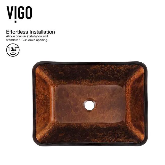 Alt view image 5 of 6 - Donatello 18"L x 13"W x 4"H Over the Counter Glass Rectangular Vessel Bathroom Sink in Reddish Brown -VG07089