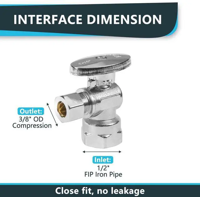 Alt view image 2 of 6 - (Pack of 30) FIP 1/4 Turn Angle Stop Valve, 1/2" FIP Iron Pipe x 3/8" Compression, Chrome Plated Brass(VALVE054-30Pack)