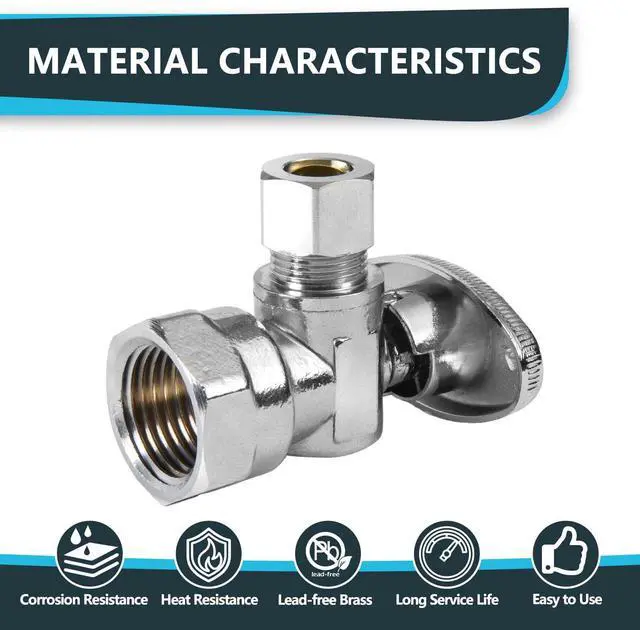 Alt view image 3 of 6 - (Pack of 30) FIP 1/4 Turn Angle Stop Valve, 1/2" FIP Iron Pipe x 3/8" Compression, Chrome Plated Brass(VALVE054-30Pack)