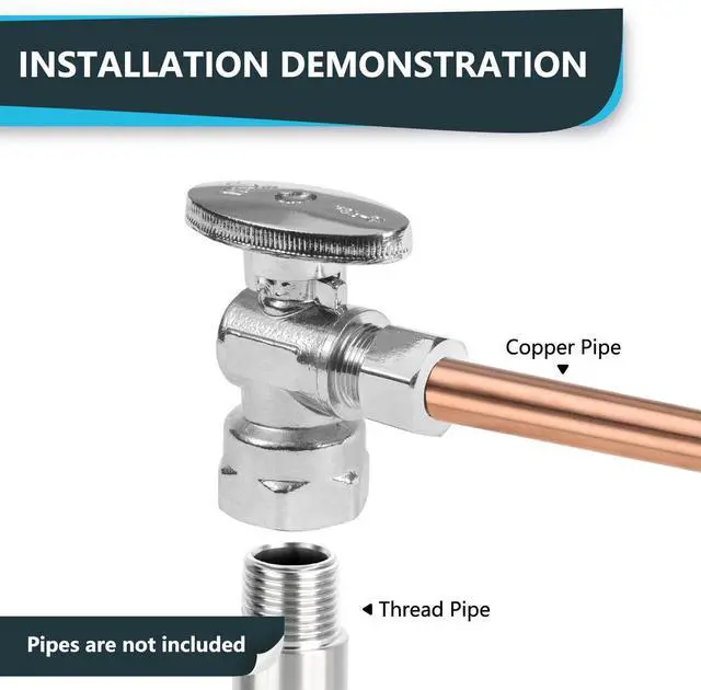 Alt view image 4 of 6 - (Pack of 30) FIP 1/4 Turn Angle Stop Valve, 1/2" FIP Iron Pipe x 3/8" Compression, Chrome Plated Brass(VALVE054-30Pack)