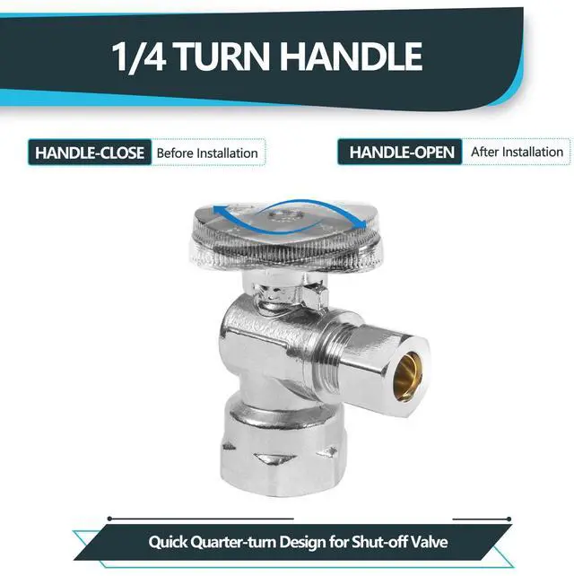 Alt view image 5 of 6 - (Pack of 30) FIP 1/4 Turn Angle Stop Valve, 1/2" FIP Iron Pipe x 3/8" Compression, Chrome Plated Brass(VALVE054-30Pack)