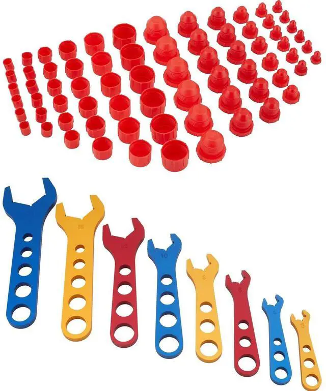 Main image of AN Wrench Set Aluminum AN3-AN20 Fitting Kit 72 Piece Cap Plug Assortment | Includes AN3 AN4 AN6 AN8 AN10 AN12 AN16 AN20 Sizes, Lightweight Design Helps Prevent Fitting Damage, Clear Size Markings