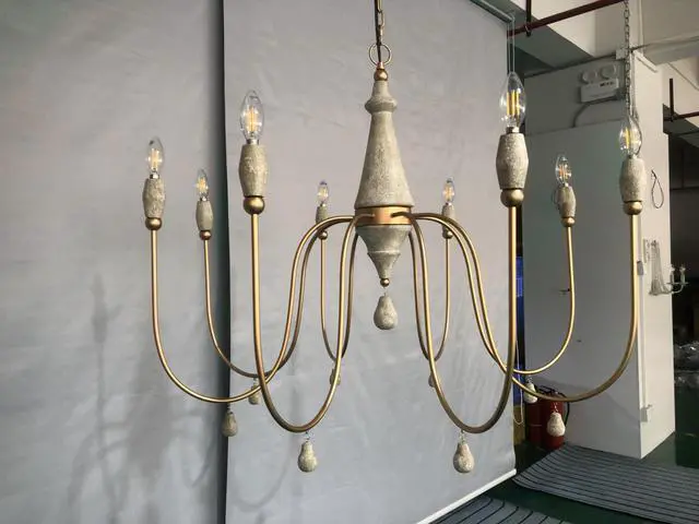 Alt view image 5 of 6 - 38.2" French Country Chandelier, Modern Farmhouse 8-Light Candle-Style Chandeliers Wood Pendant Light Fixture for Dining Room Living Room