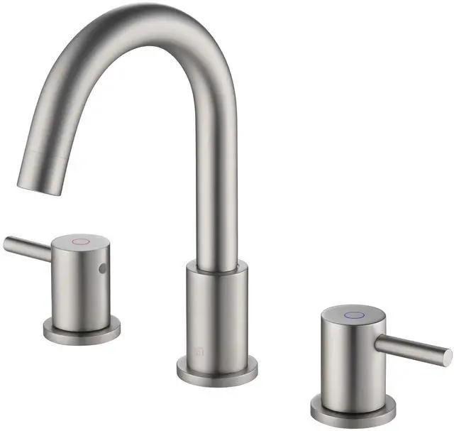 Main image of Circular 2-Handle Widespread Bathroom Sink Faucet | 8 Inch Solid Brass 3 Hole Faucet with Pop Up Drain | Durable and Leak-Proof Design | Brushed Nickel Finish (KBF1016)