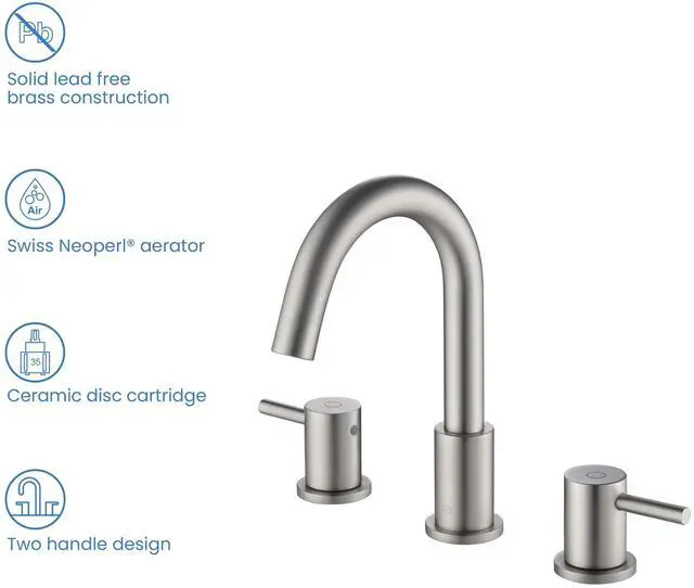 Alt view image 5 of 6 - Circular 2-Handle Widespread Bathroom Sink Faucet | 8 Inch Solid Brass 3 Hole Faucet with Pop Up Drain | Durable and Leak-Proof Design | Brushed Nickel Finish (KBF1016)