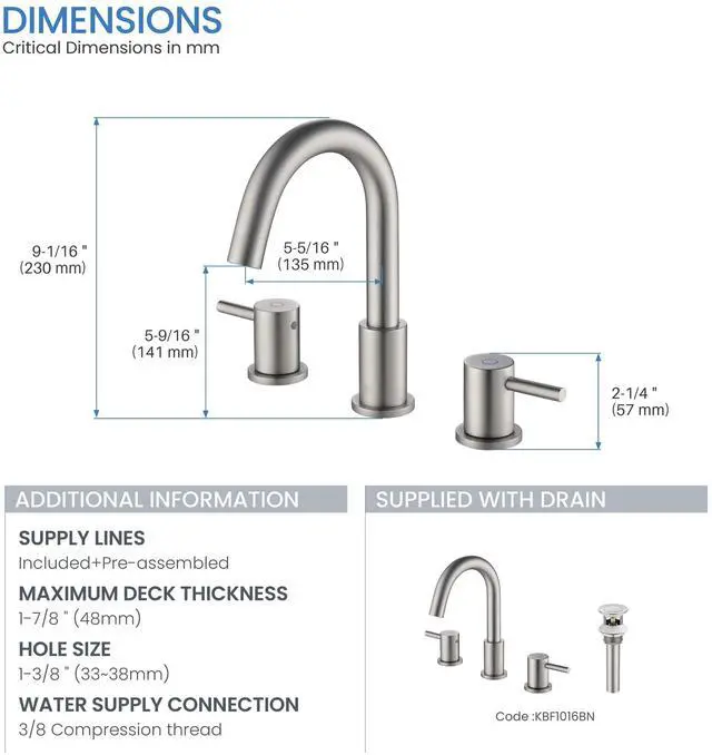 Alt view image 6 of 6 - Circular 2-Handle Widespread Bathroom Sink Faucet | 8 Inch Solid Brass 3 Hole Faucet with Pop Up Drain | Durable and Leak-Proof Design | Brushed Nickel Finish (KBF1016)