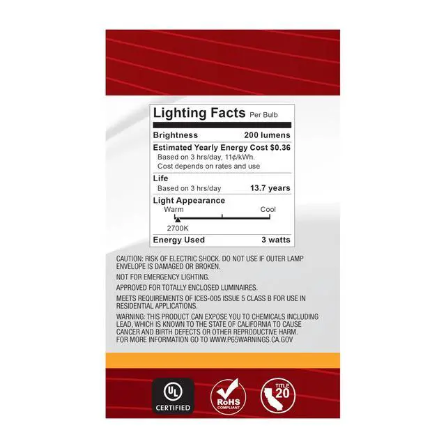 Alt view image 2 of 6 - S21200 3W Small G16.5 LED Filament Globe Light Bulb, Clear, E12 Candelabra Base, 2700K Warm White, 200 Lumens, 120V, Wet Location, 90 CRI, Dimmable (24 Pack)