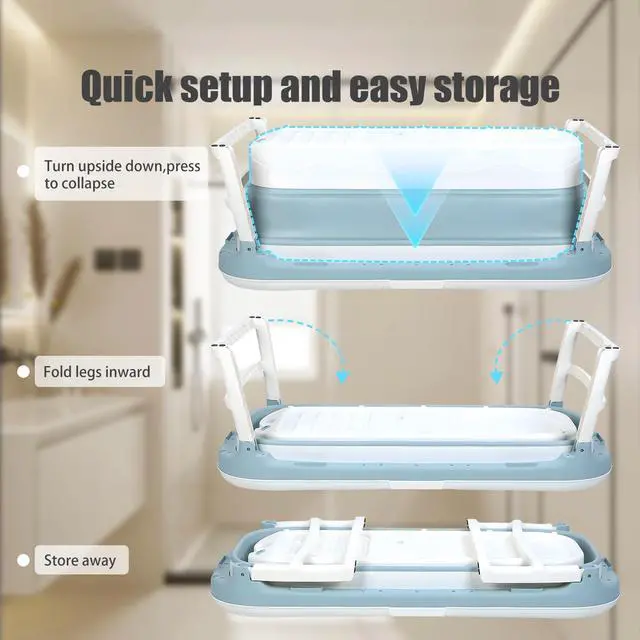 Alt view image 4 of 6 - Portable Bathtub for Adults,50" Collapsible Bathtub with Lid,Reusable Freestanding Foldable Tub,Collapsible Hot Ice Soaking Bath Tub for Small Space (50inch Blue)