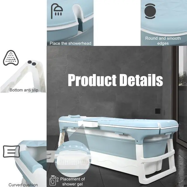 Alt view image 5 of 6 - Portable Bathtub for Adults,50" Collapsible Bathtub with Lid,Reusable Freestanding Foldable Tub,Collapsible Hot Ice Soaking Bath Tub for Small Space (50inch Blue)