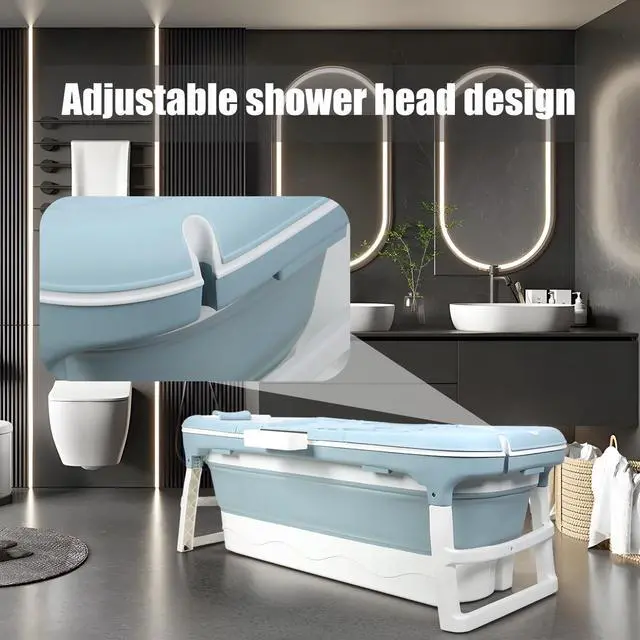 Alt view image 6 of 6 - Portable Bathtub for Adults,50" Collapsible Bathtub with Lid,Reusable Freestanding Foldable Tub,Collapsible Hot Ice Soaking Bath Tub for Small Space (50inch Blue)