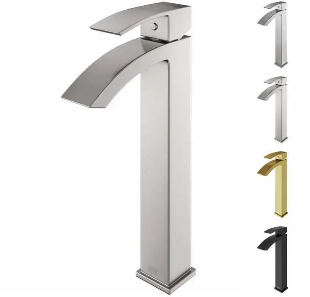 Main image of Duris Waterfall Single-Handle Single-Hole Mount Vessel Bathroom Sink Faucet, 12-Inch, Brushed Nickel, Modern Design, Solid Brass, 1.2 GPM WaterSense & Ceramic Disc Valve, Corrosion-Resistant