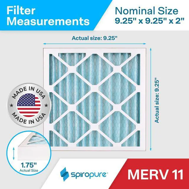 Alt view image 2 of 6 - 9.25x9.25x2 MERV 11 Pleated Filter Air Filters Made in USA 6 Pack