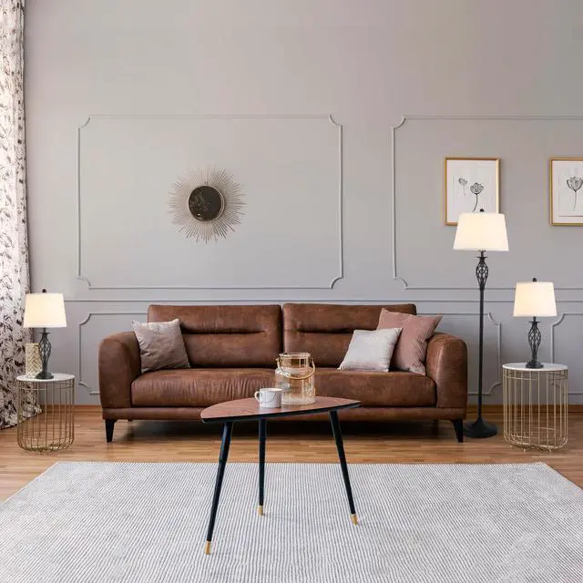 Alt view image 2 of 6 - 3 Piece Table Floor Lamp Set with Metal Pole Round Base Black/White | Fabric Lampshade, for Living Room