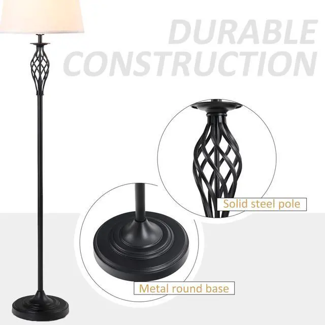 Alt view image 5 of 6 - 3 Piece Table Floor Lamp Set with Metal Pole Round Base Black/White | Fabric Lampshade, for Living Room