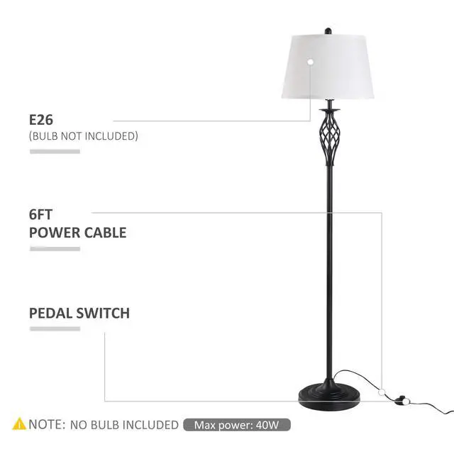 Alt view image 6 of 6 - 3 Piece Table Floor Lamp Set with Metal Pole Round Base Black/White | Fabric Lampshade, for Living Room