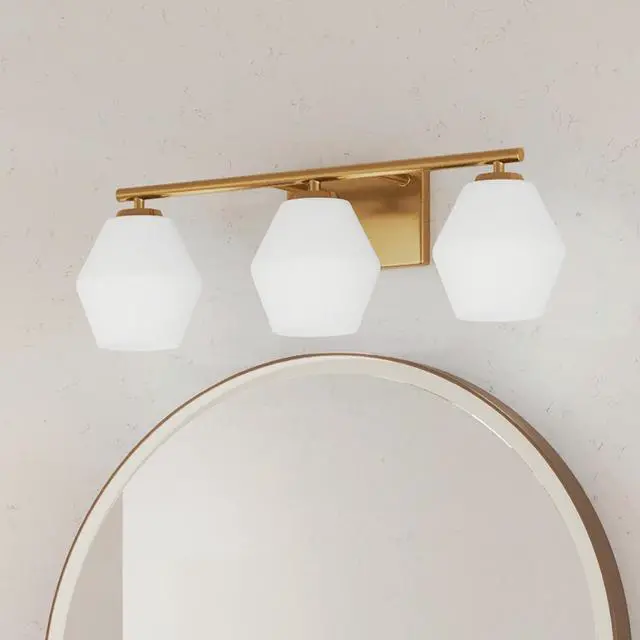 Alt view image 2 of 6 - Copeland Collection Three-Light Brushed Gold Vanity Mid-Century Modern Vanity Light (P300432-191)