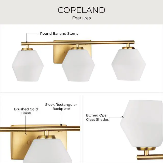 Alt view image 4 of 6 - Copeland Collection Three-Light Brushed Gold Vanity Mid-Century Modern Vanity Light (P300432-191)