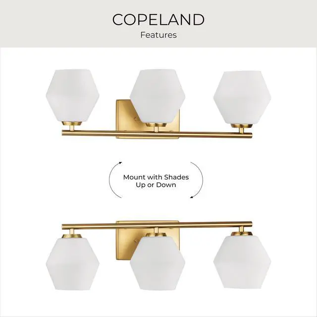 Alt view image 5 of 6 - Copeland Collection Three-Light Brushed Gold Vanity Mid-Century Modern Vanity Light (P300432-191)