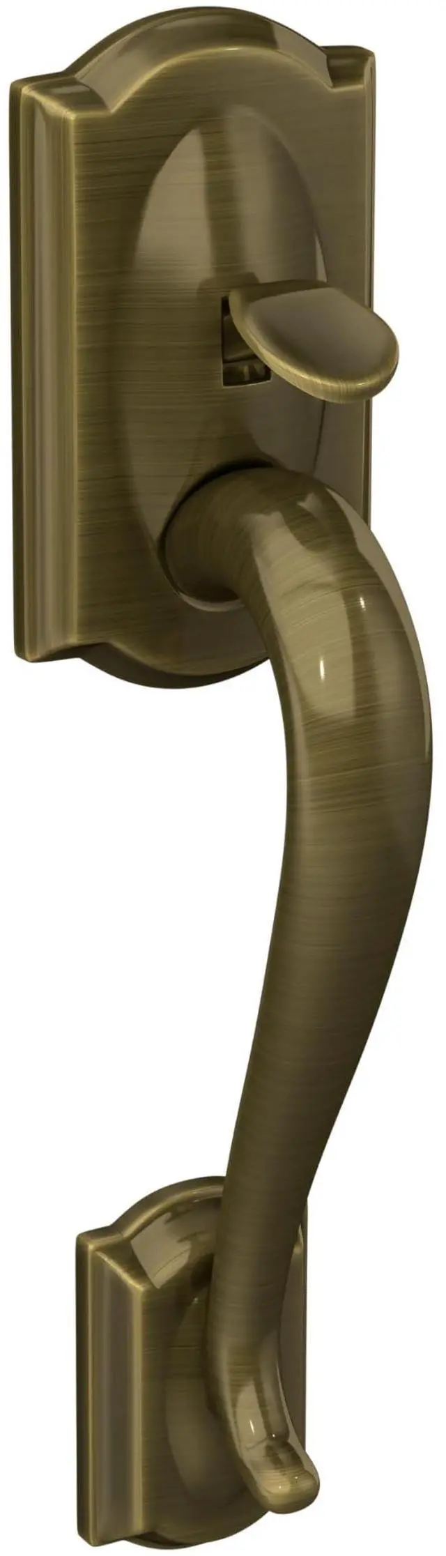 Alt view image 2 of 6 - Century Entry Handleset, Right Hand Accent Lever, Antique Brass | Exterior front door handleset grip with handed interior lever, No deadbolt, Pairs with smart locks, Certified durability